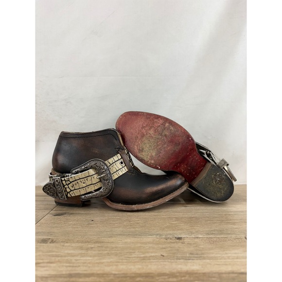 Old Gringo Women Brown Distressed Leather Studded Buckle Ankle Boots 4615 - Picture 7 of 10